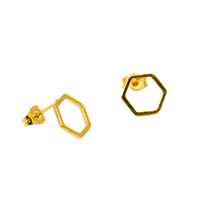 Hexagon - minimalist ear stud - Gold color stainless steel stud earrings