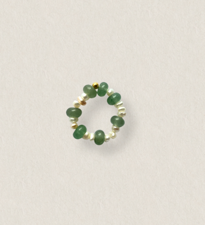 Bead ring aventurine - Elastic pearl ring made of high quality freshwater pearls aventurine quartz