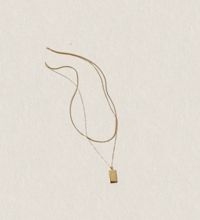 Gold Chain with Gold Bar Pendant 18K Gold Plated - Gold filigree and paperclip chain in stainless