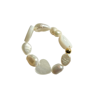 Weißer Perlenring Amor - Elastischer Perlenring aus hochwertigen Süßwasserperlen und