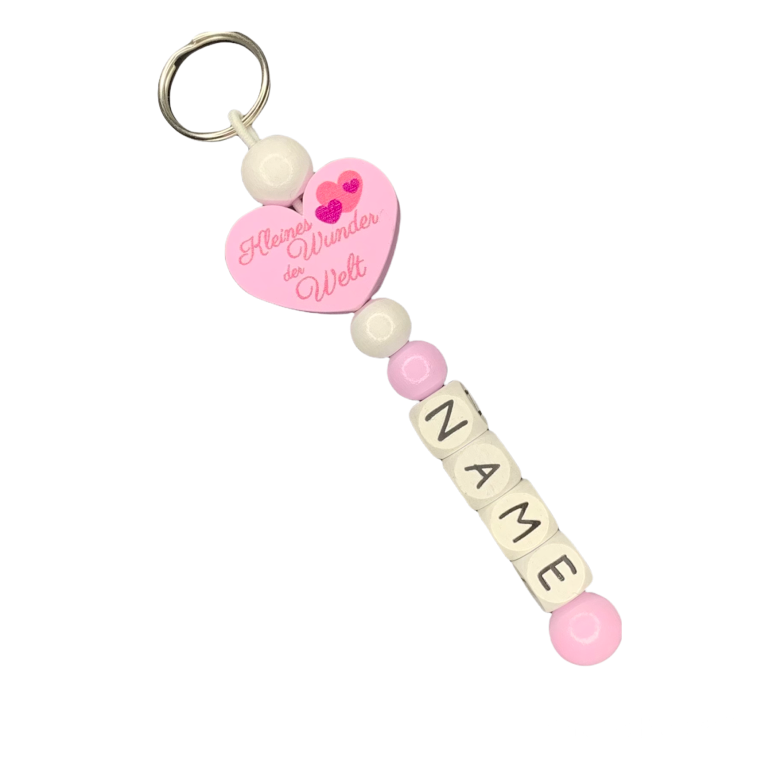 Schlüsselanhänger Wunder aus Holz - Name personalisiert - rosa