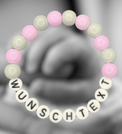 Armband Wunschtext Holz - Name personalisiert - rosa - mit hochwertig geprägten Buchstaben in weiß