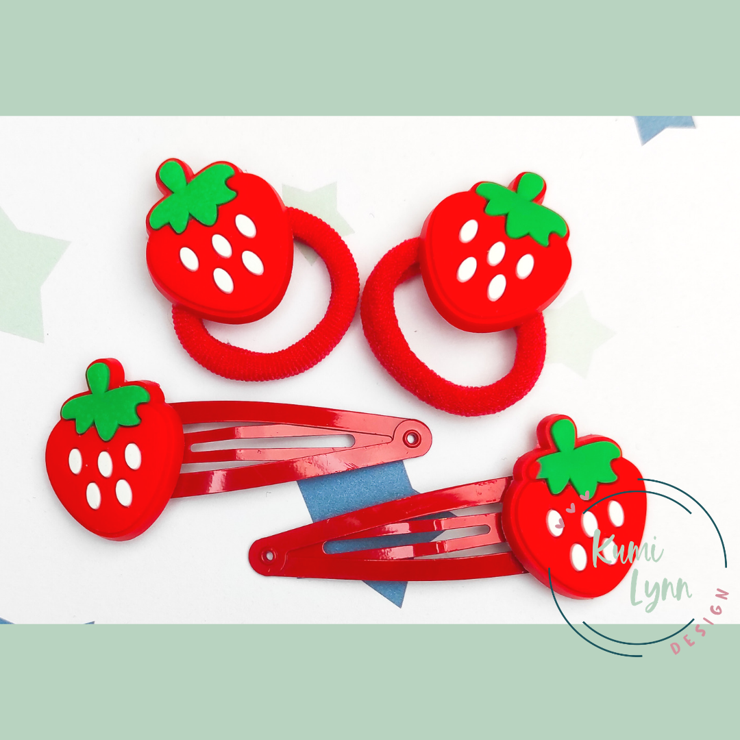 Erdbeeren Haarschmuck, Haarspange, Zopfgummi -verschiedene Sets wählbar-