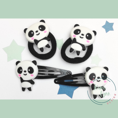 Cute Panda Haarschmuck, Haarspange, Zopfgummi -verschiedene Sets wählbar-