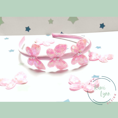 Haarreif mit Schmetterlingen besetzt mit Pailletten -rosa-