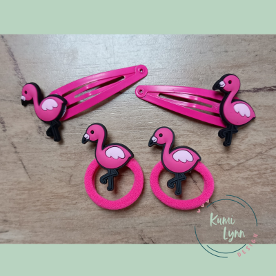 Flamingo Haarspange, Zopfgummi -verschiedene Sets wählbar-