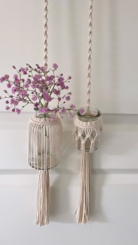 Makramee Wanddekoration mit Blumenvasen, ein einzigartiges Mitbringsel im Boho Stil 6