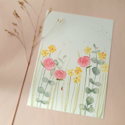 Motivkarte Blumenwiese - Aquarellbild gedruckt, mit Motiv