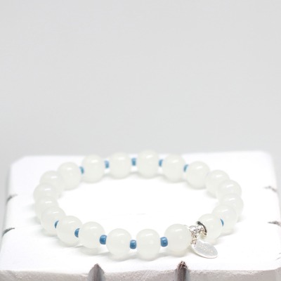 Glasperlen Armband mit 925 Silber - Happy Love White/Blue