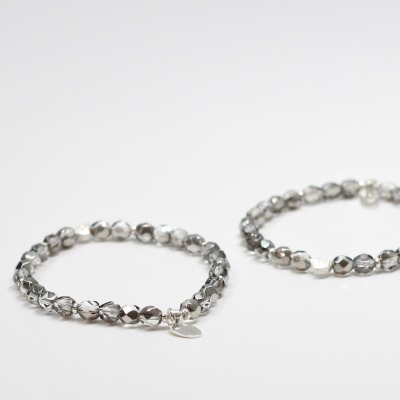 Armband Böhmische Perlen und 925 Silber - Grey Diamond