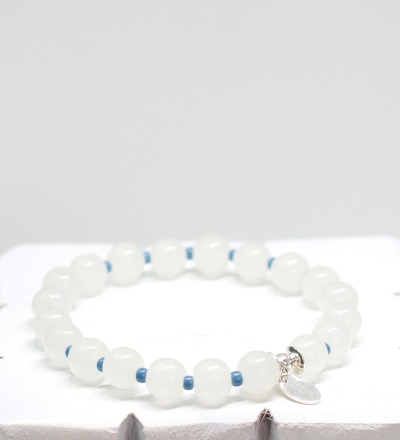 Glasperlen Armband mit 925 Silber - Happy Love White/Blue