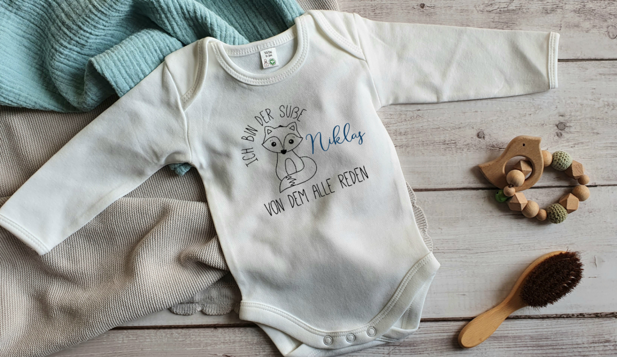Baby Strampler Shop | zur | - mainherzliches | Online Aufdruck Langarm-Body Fuchs Geschenk Personalisierter Geburt |