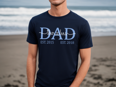 Herren T-Shirt DAD | EST Geburtsjahr und Kindernamen - Geschenk Geburtstag/Vatertag