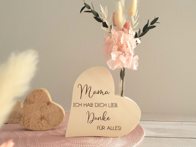 Holzherz Reagenzglas | Geschenk Muttertag | Beste Mama - Trockenblumenstrauß