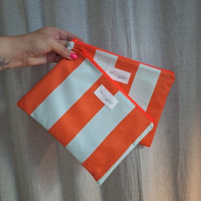 Wetbag Streifen orange/hellblau - Nasstasche aus wasserabweisendem Stoff