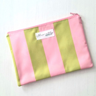 Wetbag Streifen rosa/grün - Nasstasche aus wasserabweisendem Stoff