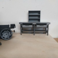 Werkstatt Werkbank mit 2 Schubladen + Regal 1:18 1:16 Diorama Modellbau 5