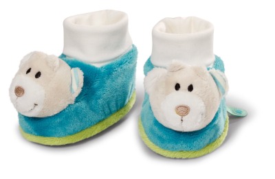 Babyschuhe Plüsch Bär mit Rassel - Geschenkidee zur Geburt - Babyschuhe Plüsch Bär mit Rassel