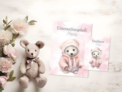 Impfpass und U-Heft Hülle - Eisbär rosa