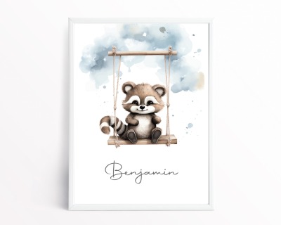 Poster Kinderzimmer - Kinderzimmer Poster - Poster Baby - Poster Personalisiert - Poster Waschbär -