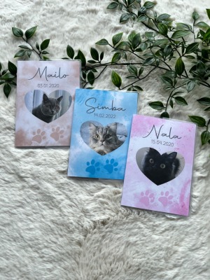 Impfpass für Katzen mit Foto - rosa/blau oder braun-beige