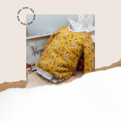 Pullover | gelb mit floralem Muster | Größe 110/116 - Kinderpullover Größe 110/116