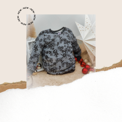Pullover | grau mit floralem Druck | Größe 98/104 - Kinderpullover Größe 98/104