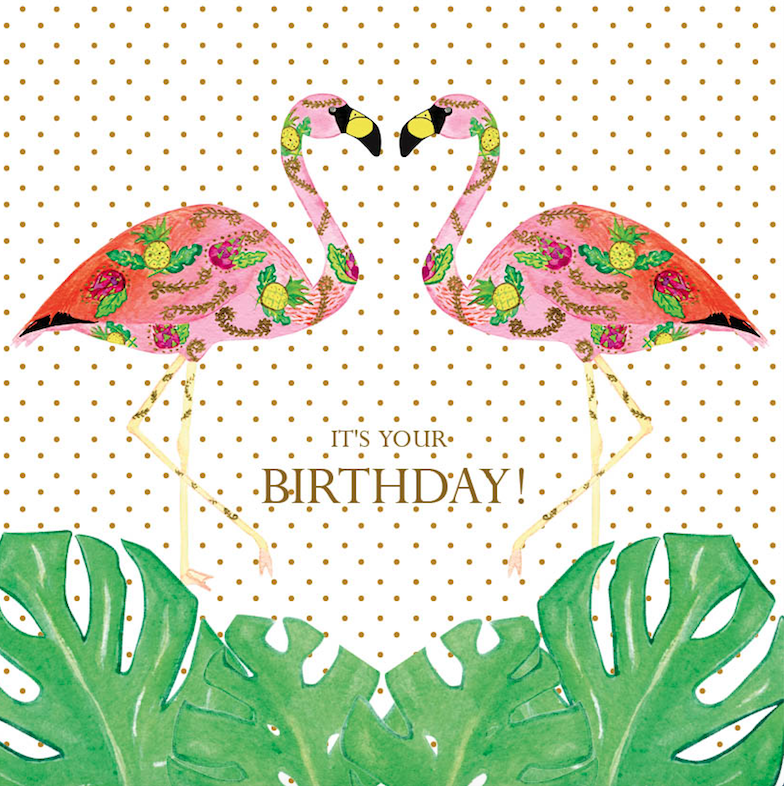 Birthday Flamingle Monstera Card