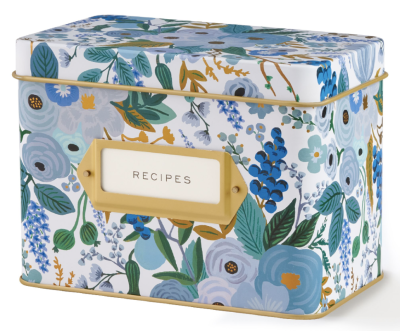 Garden Party Blue Tin Recipe Box - Rezeptdose