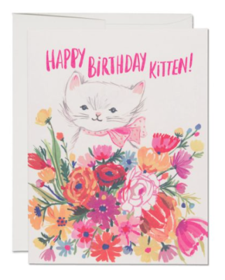 Happy B-Day Kitten Card - Red Cap Cards