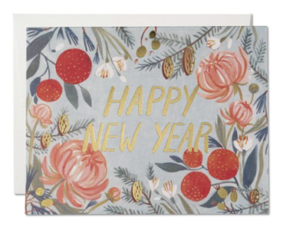 New Years Flowers Card - Red Cap Cards KGR1657